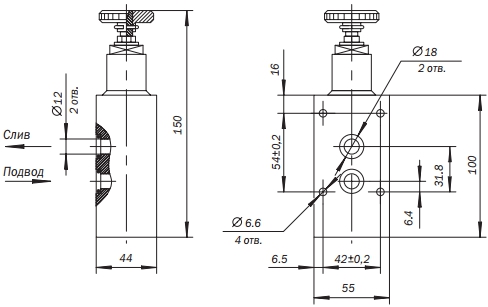 Схема габаритных размеров клапана СКП-С
