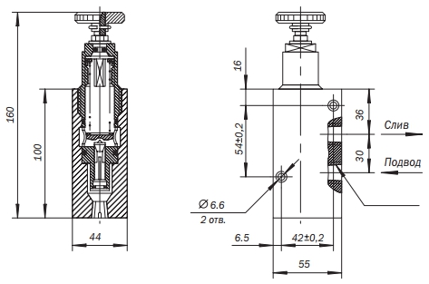 Схема габаритных размеров клапана СКП