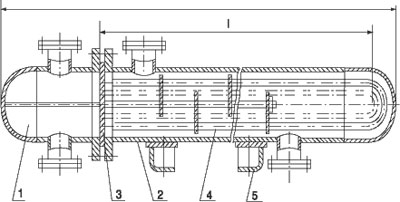 Рис.1. Габаритный чертеж теплообменного аппарата с U-образными трубами ТУ