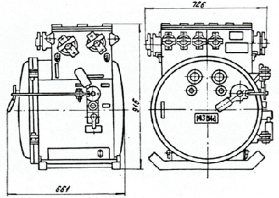 Рис.1. Габаритный чертеж ПВР-250 пускателя взрывозащищенного рудничного