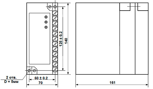 Рис.1. Схема габаритных размеров блока БШД-01