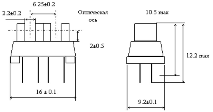 рис. 1 - Габаритные размеры оптопары УАОТ-01