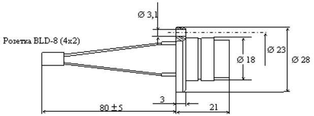 Рис.1. Габаритные размеры фоторезистора УФР-02