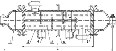 Рис.1. Габаритный чертеж аппарата с неподвижными трубными решетками и температурным конденсатором ТН, ТК, ХК
