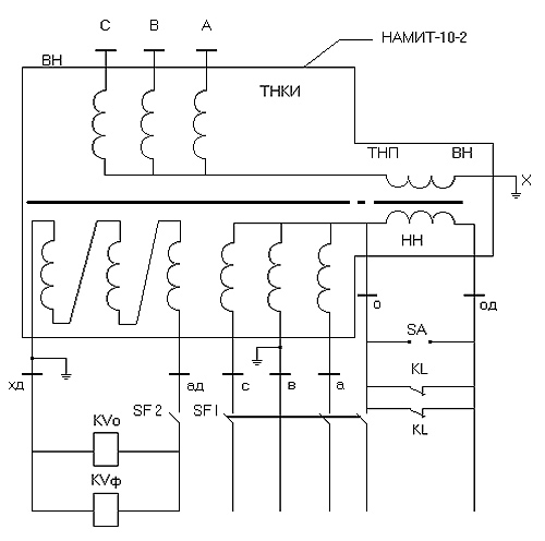 Рисунок 1. Схема соединений трансформатора напряжения НАМИТ-10-2