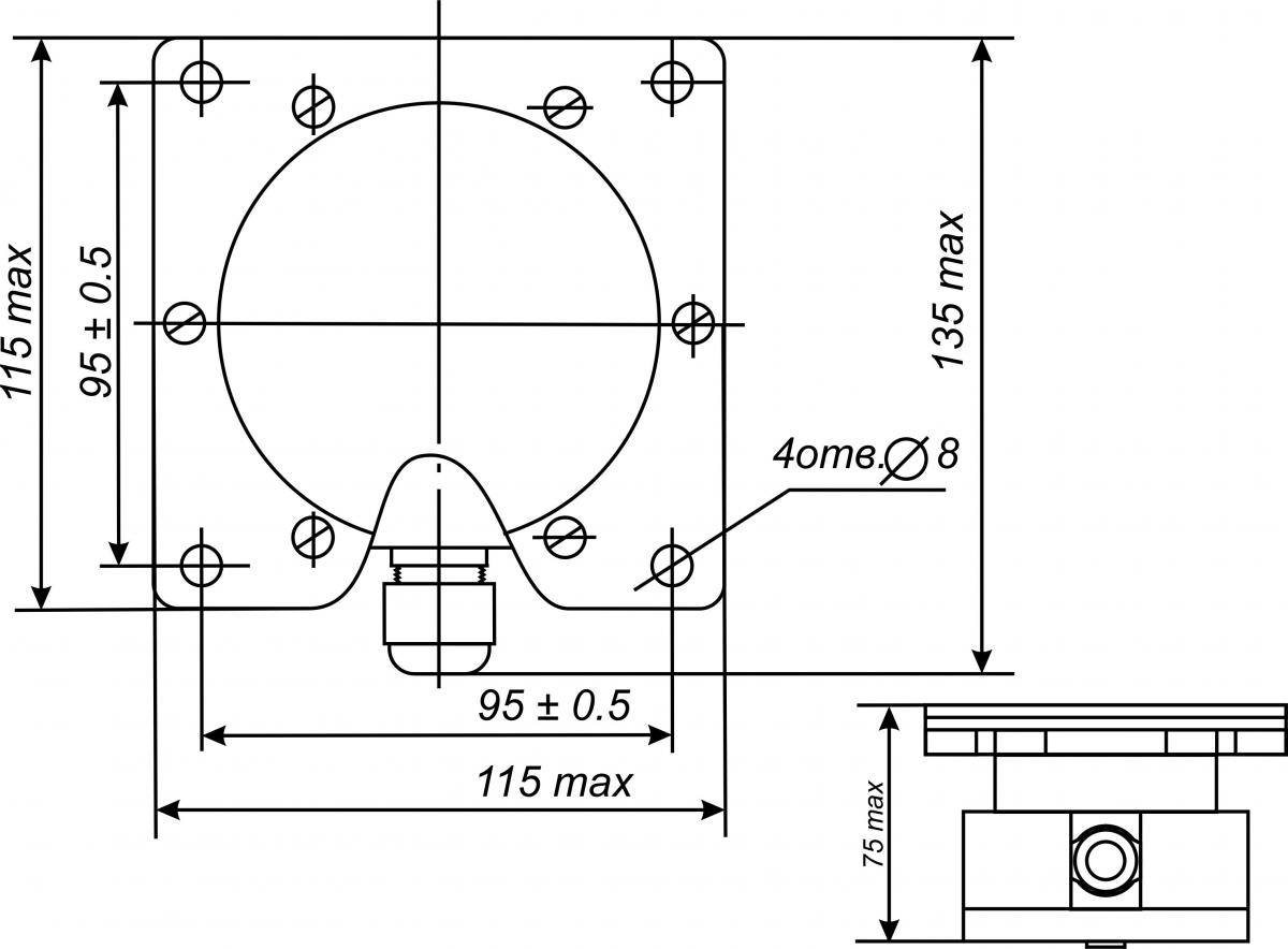 Схема габаритных и присоединительных размеров Сигнализатора СУМ-1М