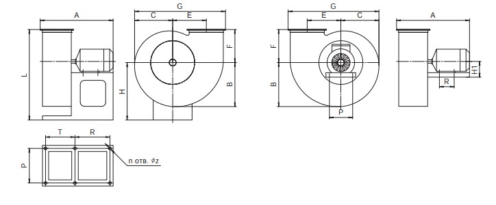 Схема габаритных размеров Вентилятора РСС 40/16-1.1.1-1