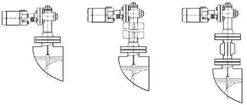 Рис. 5. Утановка преобразователей непосредственно на емкости: а) без радиатора; б) с радиатором; в) с радиаторов в виде отдельного патрубка