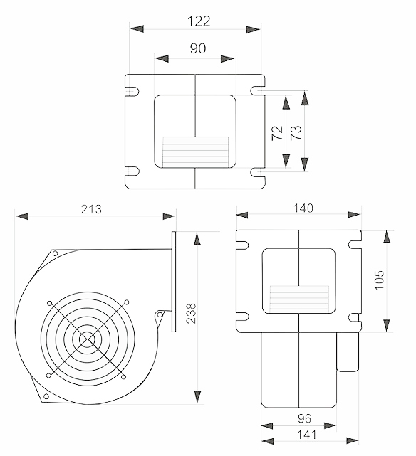 Схема габаритных размеров вентилятора WPA-145