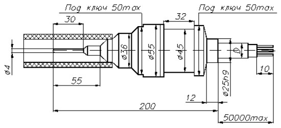 Рис.1. Габаритный чертеж термопреобразователя сопротивления ТСП-8050