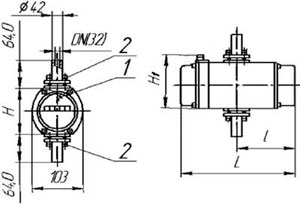 Рис.1. Габаритный чертеж счетчика газа роторного РГА-Ех