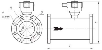 Рис.1. Габаритный чертеж счетчика газа турбинного ЛГ-К-200-Ех