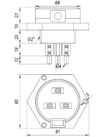 Рис.1. Габаритный чертеж трехэлектродного датчика уровня ДК-3