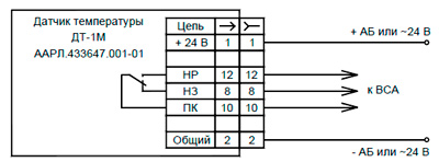Рис.2. Схема подключения датчика температуры ДТ-1М-Х