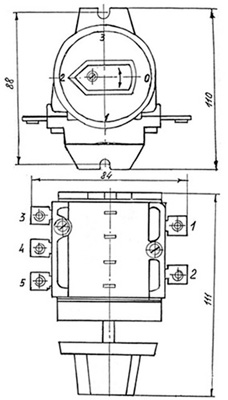 Рис.1. Схема габаритных размеров переключателя ТПКП-25, ППКП-25