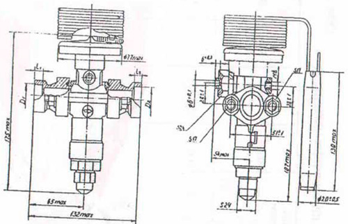 Рис.1. Схема габаритных размеров термовентиля 12 ТРВ-63