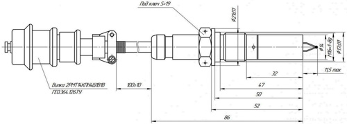 Рис.1. Габариты датчика ИС-470А для измерения температуры