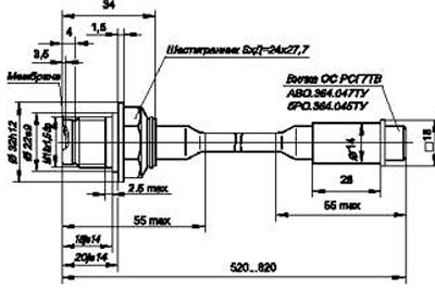 Рис.1. Схема габаритных размеров ВТ-206 датчика давления