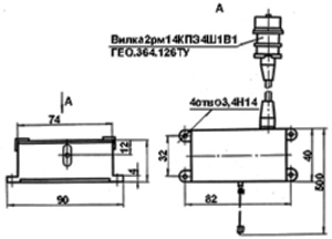 Рис.1. Схема габаритных размеров ВТ-718 датчика линейных перемещений