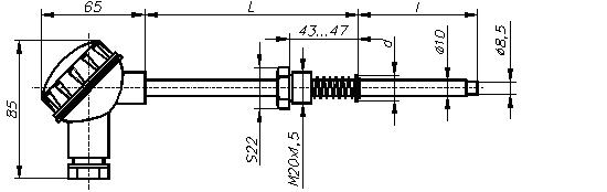 Рис.1. Схема габаритных размеров ТХК-2788 термопреобразователя