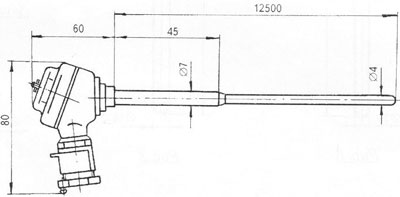 Рис.1. Схема габаритных размеров ТХА-1439 термоэлектрического преобразователя