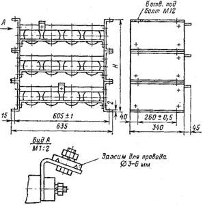 Рис.1. Схема габаритных размеров блока резисторов НФ-1А, НФ-11А, НК-1А (НК-А), НФ-22А, НК-2А, НФ-2А, НФ-3А