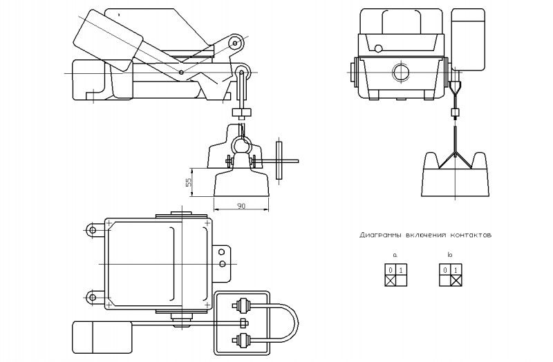 Рис.1. Схема габаритных размеров КУ-703 выключателя конечного переподъема