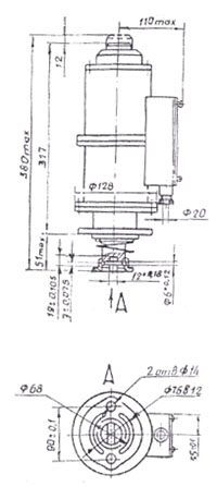 Рис.1. Схема габаритных размеров электромагнита ЭМ-69 с сальниковым вводом (способ крепления 1)