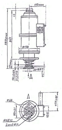 Рис.3. Схема габаритных размеров электромагнита ЭМ-69 со штепсельным разьемом (способ крепления 1)
